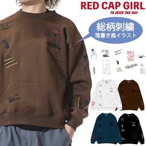 【2025AW新作】RED CAP GIRL 裏起毛 総柄刺繍 クルーネック