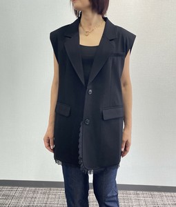 【25AW】レース ドッキング テーラード オーバーサイズ ジレ ウール混ギャバ