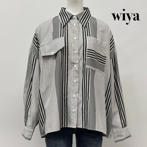 【中国/イタリア企画】wiya マルチストライプ柄 コットンポリエステル オーバーシャツ