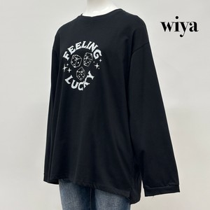 【イタリア製】wiya ダイスプリント サイドスリット バックヘム コットンロングスリーブTシャツ