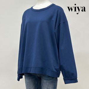 【イタリア製】wiya 無地 袖口・裾折り返しデザイン コットン 裏毛トレーナー