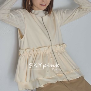 【WEB限定特別価格】ペプラム切り替えパールデザインフロントジップジレ　ベスト　skypink東京