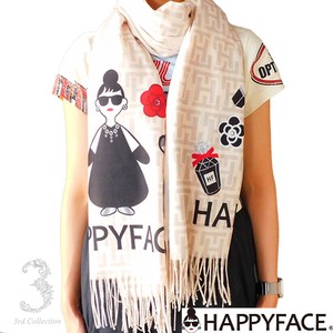 HAPPY FACE 　ハッピーフェイスロゴ　レディエマ　全身　ストール　売れ筋トレンド　大判