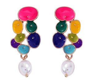 レーディス ゆらゆら カラフル花びら デザイン ピアス 　e0161