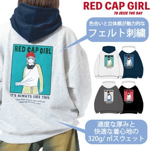【2025AW新作】RED CAP GIRL 裏起毛 胸刺繍 バックフェルト刺繍 配色フード パーカー