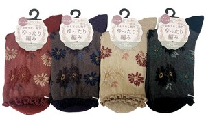 【秋冬新作】【小さめ21-23cm】婦人花柄ゆったりクルー