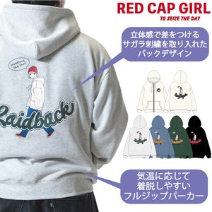 【2025AW新作】RED CAP GIRL 裏起毛 胸刺繍 バックサガラ刺繍&プリント フルジップ パーカー