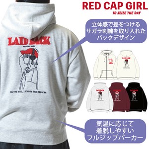 【2025AW新作】RED CAP GIRL 裏起毛 胸チェーン刺繍 バックサガラ刺繍&刺繍 フルジップ パーカー