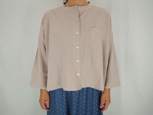 「リネンコットンクロス」バンドカラーワイドブラウス2025秋冬新作