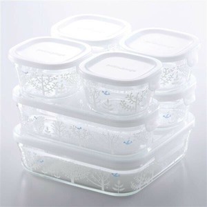 iwaki　パック＆レンジ(絵柄入り) 7点セット　青い鳥と木 PSPRNSNC71 【冷凍保存可能 電子レンジ使用可能】