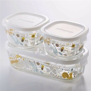 iwaki　パック＆レンジ 角型3点セット(シンジカトウ/北欧の庭) PS-PRNSNF3 【冷凍保存可能 保存容器】