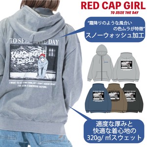 【2025AW新作】RED CAP GIRL 裏起毛 スノーウォッシュ加工 バックプリント フルジップ パーカー