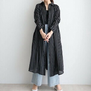 【新作】 綿混素材すっきり見せ♪ストライプ柄シャツワンピース　BRILLANTE大阪