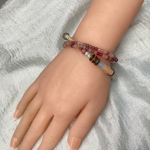 ブレスレット　フリーサイズ　天然石　ロング　ウッド