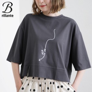 猫 刺繍・裾アシメデザインTシャツ 2025新作 BRILLANTE東京（198564）