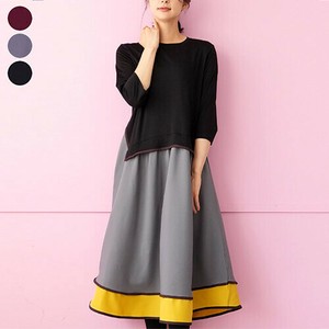 【2025新作】異素材配色切替7分袖Aラインデザインワンピース レディース ミセス 婦人服 36-1676