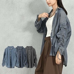 2.5ozシアーデニムシャーリングスリーブシャツ【シアーデニム】【袖シャーリング】【シャツ】