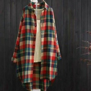 起毛タータンチェック柄ロングシャツワンピース／ネルシャツ【新作】