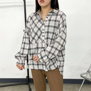 即納【2025新作】チェックシャツ　長袖　秋　冬　ゆったり　ワイド　袖デザイン