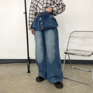 即納【2025新作】ラップ風レイヤーデニムワイドパンツ　定番　ボトム　秋服　冬服　デニム生地