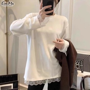 裾刺繍Tシャツ 長袖 ミドル丈 上品 カジュアル  春 秋 【2025AW】ONA1145