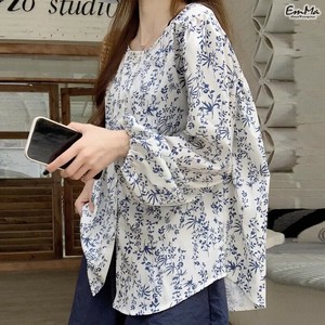 草花柄ブラウス 薄手 長袖 さわやか ラウンドネック 春 夏 秋 【2025AW】ONA1150