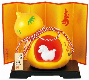 ★開運招福の干支★　縁起の良い置物【開運　金彩瓢箪福午（小）】