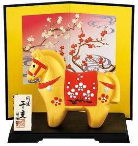 ★開運招福の干支★　縁起の良い置物【開運　金彩梅福午（ラインストーン）】