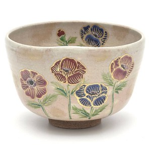 ※現品限り※【抹茶碗】京焼抹茶碗 「ヒナゲシ」／手描き 日本製 抹茶茶碗 和食器 清水焼