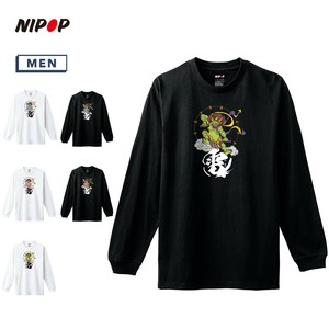 【予約】 長袖Tシャツ 雷神 和 プリント インバウンド お土産 ロンT トップス メンズ ユニセックス