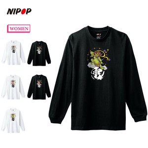 【予約】 長袖Tシャツ 雷神 和 プリント インバウンド お土産 ロンT トップス レディース