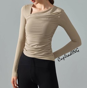 【新色追加】激安セール 長袖 Tシャツ フィットネスの上着 レーヨン 縫付 胸パッド付き 斜襟 ヨガの上着