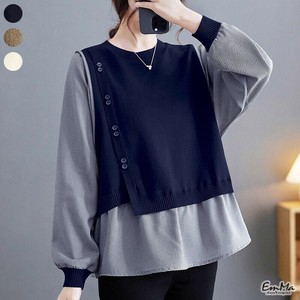 フェイクツーピース長袖シャツ チェック柄シャツ ニットベスト風 春 秋 カジュアル 【2025AW】ONA4053