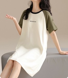 パジャマ ワンピース 半袖 ラウンドネック胸パッド付き 夏 快適   ゆったり  MBQ3171