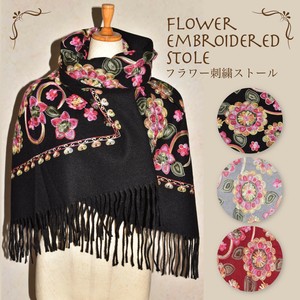 2025 ストール 秋冬 大判 刺繍 フリンジ おしゃれ 花柄 防寒 レディース  通勤 紫外 即納 人気