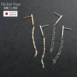 ピアス ニッケルフリー チェーン ロング メタル バー ヘキサゴン ペタルチェーン 日本製 ジュエリー
