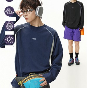 P22627 日焼け止め 通気 スポーツ Tシャツ  メンズ トップス 2025秋新作 長袖 ファッション ラウンドネック
