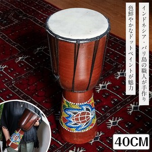 〔高さ：約40cm〕色鮮やかなドットペイントが魅力　ジャンベ｜バリ島の手作り民族楽器・コンパクトサイズの