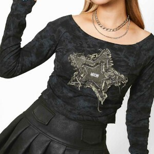 《星パッチ×ムラ染め風》レディース　カットソー　長袖トップス　個性派　春秋