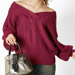 《ケーブル編み×オフショル》レディース　ニットプルオーバー　秋冬春