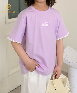 【aimoha-KIDS-】キッズ 袖裾レースTシャツ 子供 半袖 夏 女の子