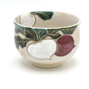 ※現品限り※【抹茶碗】京焼抹茶碗 「カブ」／手描き 日本製 抹茶茶碗 和食器 清水焼 花