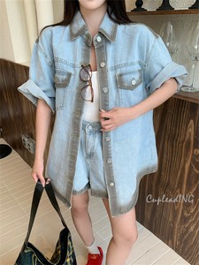 【定番商品】INSスタイル レトロテイスト デニムシャツ＆パンツセット（2025年夏向け）