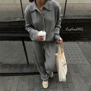 ＜人気商品＞早い者勝ち 秋冬おすすめ ニットトップ&高腰パンツ 2点組み シンプルデザイン