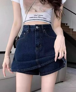 国内即納 デニムスカパンハイウエストショートパンツ