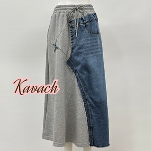 デニム×スウェット切替スカート