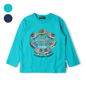 JR在来線電車集合プリント長袖Tシャツ  K54820  本体綿100％　関東地区のJR車両　遮断機の刺繍ワッペン