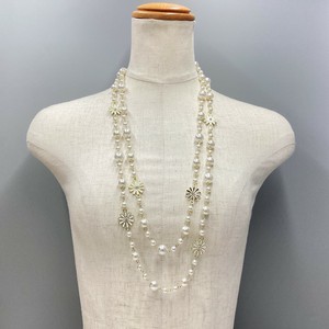 ネックレス　個性的　ロング　ビジュー　ゴールド　パール　お花　フラワー