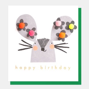 【カード】HAPPY BIRTHDAY! MOUSE WITH FLOWERS ON EARS