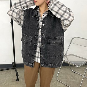 即納【2025新作】デニムビッグベスト　人気デザイン　羽織　重ね着　レイヤード　秋服　冬服　羽織り　無地